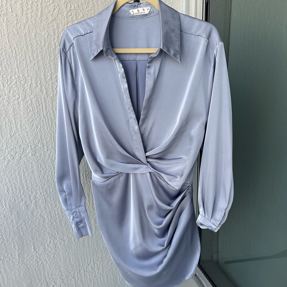 Elegant Draped Satin Blouse Dress